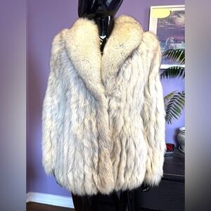 Saga fox blue silver cream fox fur jacket coat